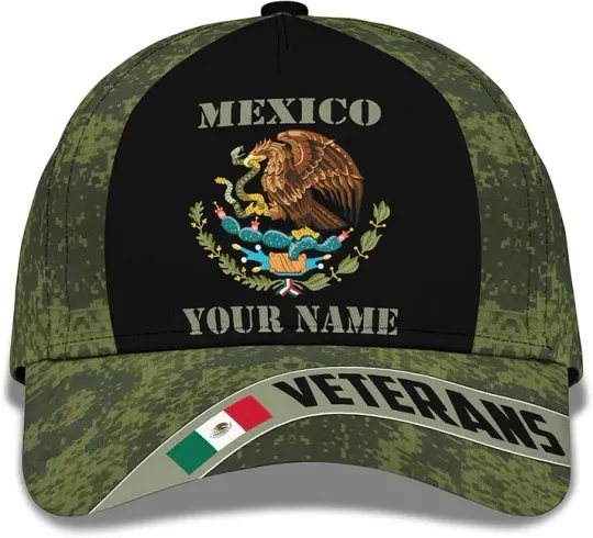 Discover Mexico Veteran Mexican Flag and Camouflage Customized Hat 3D Printed Cap For Dad