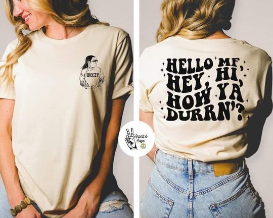 Discover Hello MF Hey Hi Double Sided T-Shirt