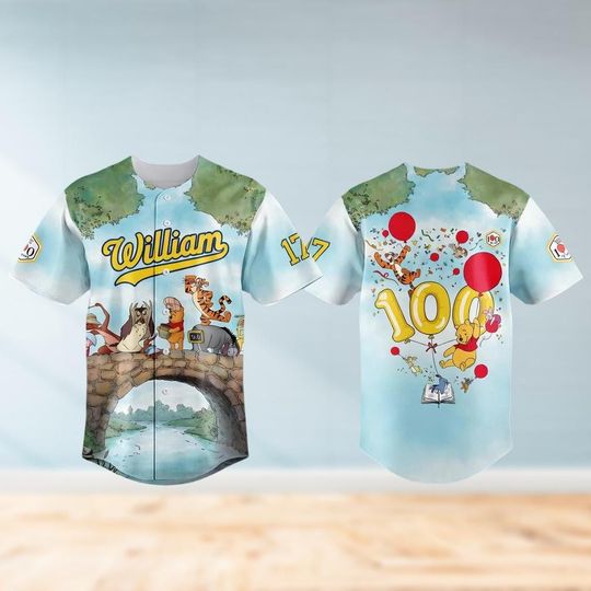 Discover Custom Winnie the Pooh 100Th Anniversary Baseball Jersey, Disney Pooh And Friends Shirt, Disney Baseball Jersey Sports Gifts For Fans