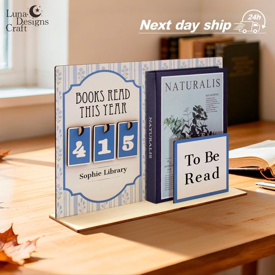 Personalized Wooden Book Tracker, Bookshelf Decor, Gift for Readers