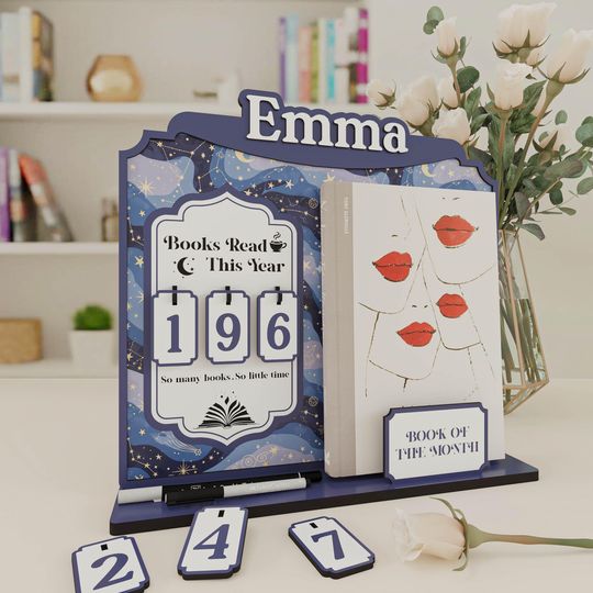 Personalized Book Read Holder - Book Tracker, Books Read This Year Counter, Book Of The Month Display, Gift for Readers, Book Lover Gift