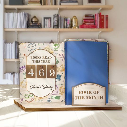 Personalized Book Read Holder - Book Tracker, Books Read This Year Counter, Book Of The Month Display, Gift for Readers, Book Lover Gift