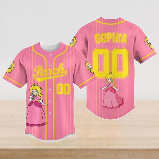 Custom Super Mario Princess Peach Baseball Jersey, Universal Studios Mario Family Shirt 2026, Super Mario Bros, Nintendo Mario Shirt
