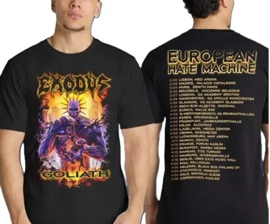 Discover Exodus Merch Hate Machine European Tour 2026 Goliath Double Sided T-Shirt