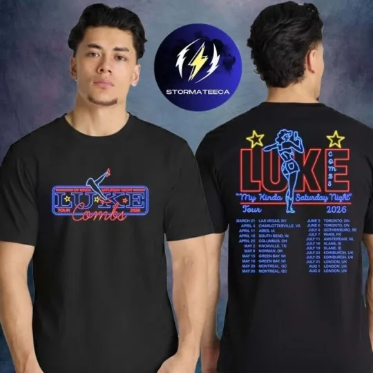 Discover Vintage Lukee Comb My Kinda Saturday Night Tour 2026 Two Sided Neon T-Shirt