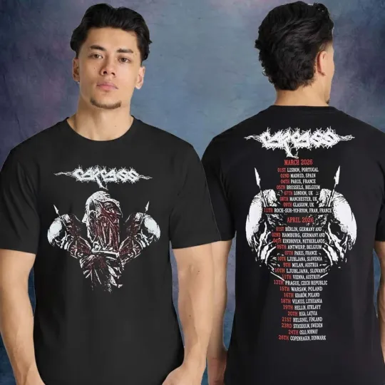 Discover Carcass Merch Krushers Of The World Tour 2026 Dates Double Sided Unisex T-Shirt