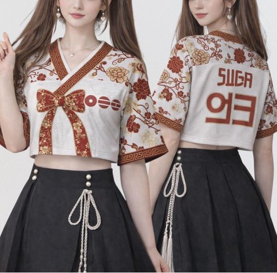Bangtan BTS Arirang World Tour 2026 Hanbok Style Crop-top V-neck Jersey, Kpop Bangtan Boys ARMY Fan Gifts