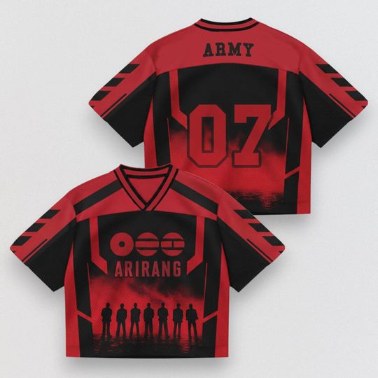 BTS ARIRANG Jersey Shirt, Custom Kpop BTS Member Bias Name Tee, Army 07 Red Black Sports Shirt, Bangtan Fan Gift