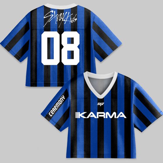 Discover Stray Kids SKZ Karma Jersey Shirt, Kpop Ceremony Style Jersey, Bang Chan Felix Han Changbin Seungmin I.N Lee Know Hyunjin Fan Gift