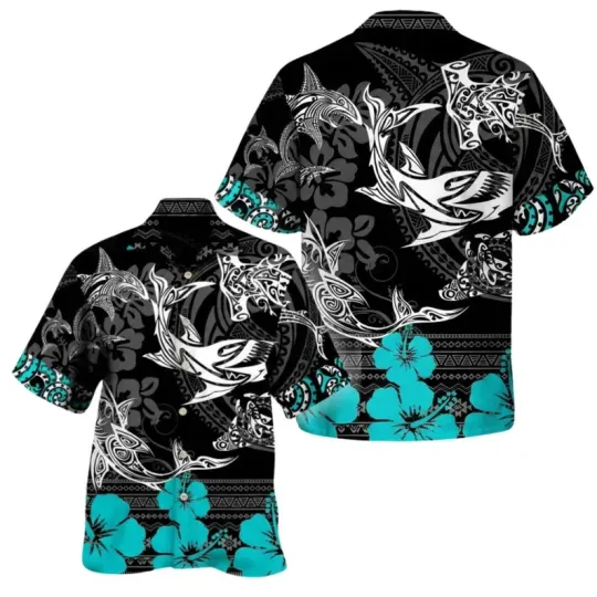 Discover Polynesian Shark Hawaiian Shirt Men’s Aloha Beach Tropical Clothing