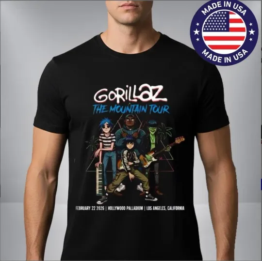 Discover Gorillaz Mountain Tour 2026 T-Shirt Hollywood Palladium LA Feb 22 Tee