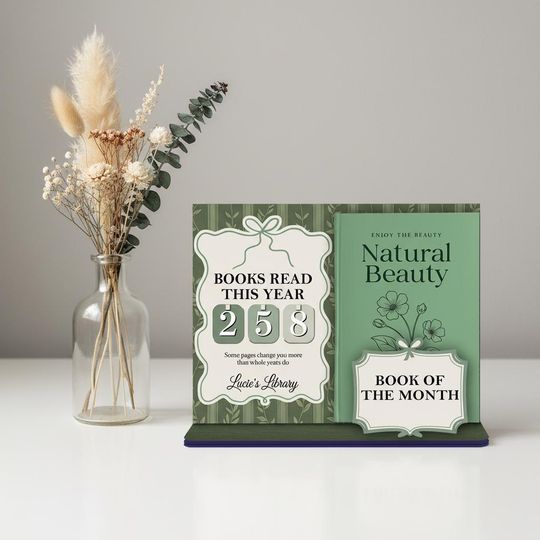 Personalized Wooden Book Tracker Stand, Books Read Counter