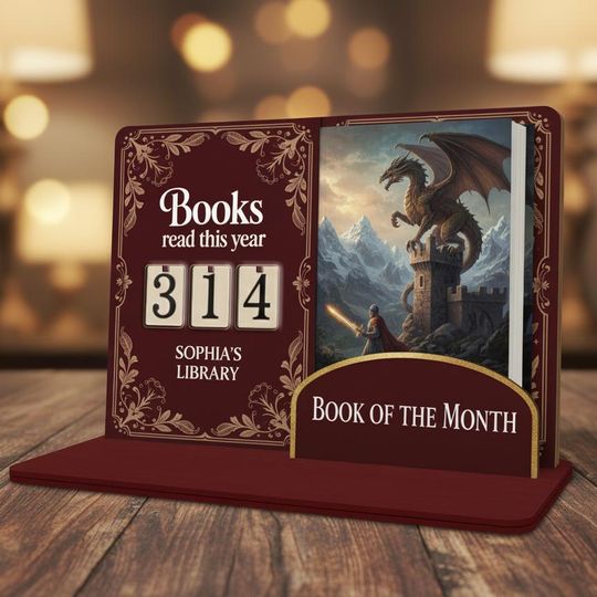 Personalized Wooden Book Tracker Stand, Library Display, Gift for Readers