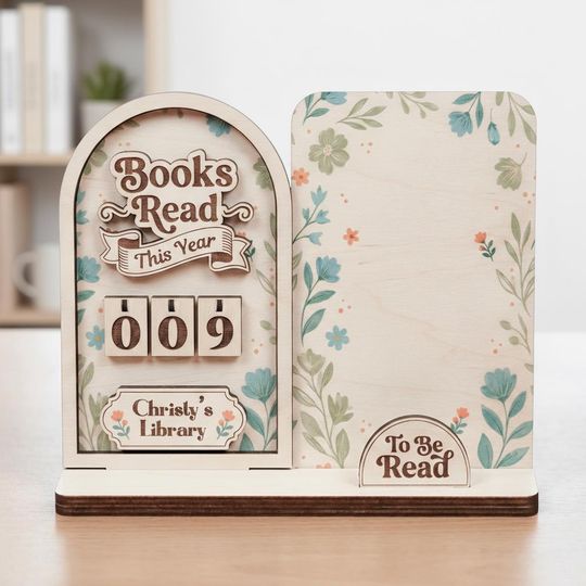 TBR Book Tracker Personalized Wooden, Books Read This Year Counter With To Be Read Shelf, Custom Reading Tracker Gift