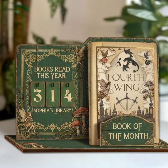 Fantasy Book Holder & Book Stand With Reading Couter, Personalized Library Name Sign, Fairy Mushroom Cottagecore Decor, Book Gift Ideas