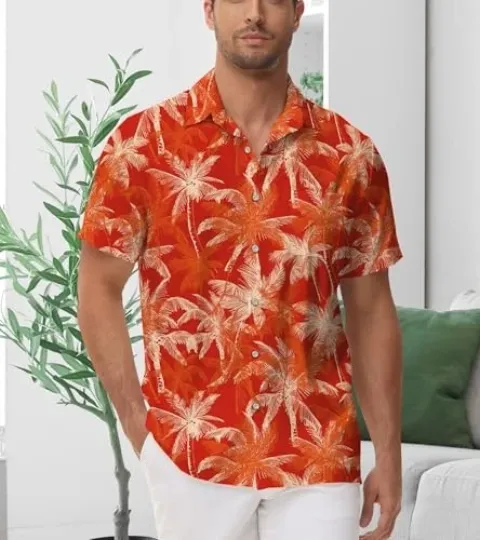 Discover Men's Hawaiian Button-Up Shirt Tropical Beach Summer Vacation
