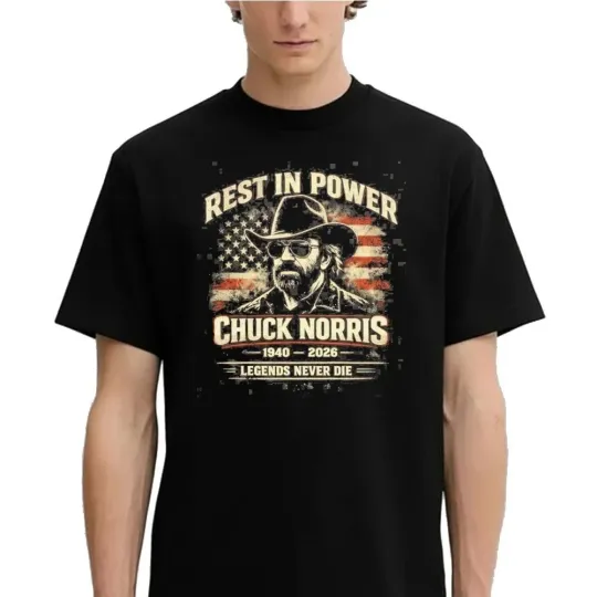 Chuck Norris Rest in Power Shirt Tribute Memorial Graphic Tee