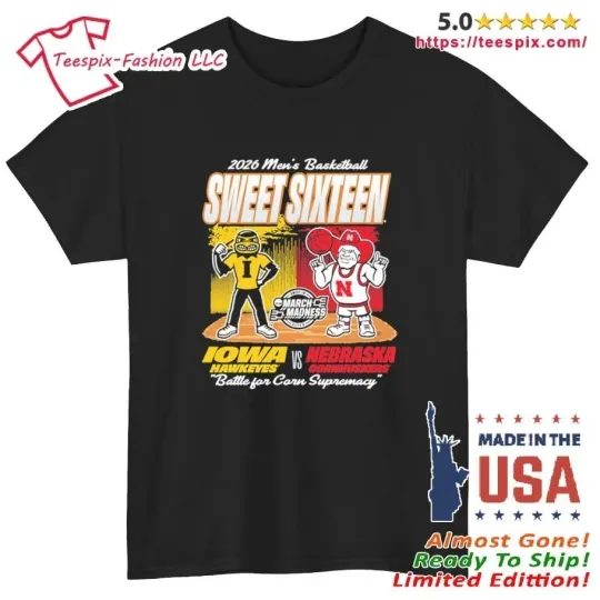 Discover Cornhuskers Vs Hawkeyes Mascot 2026 NCAA Men’s Basketball Sweet 16 Shirt