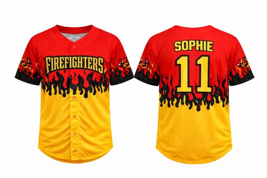 Discover Custom Firefighter Jersey, Savannah Baseball Jersey, Personalized Fire fighter Bananas Jersey, Fire Rescue Apparel, Flames Jersey