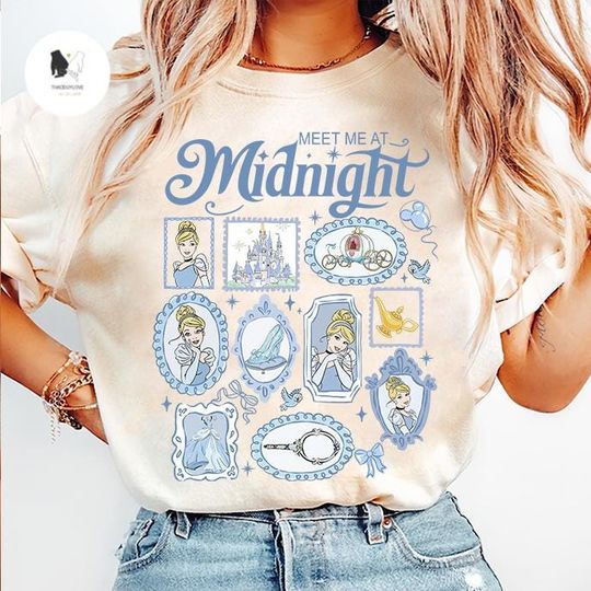 Discover Retro Meet me at Midnight Shirt, Cinde Inspired T-Shirt, Disney Cinde Shirt, Princess Party Gift, Disney Girls Trip 2026 shirts