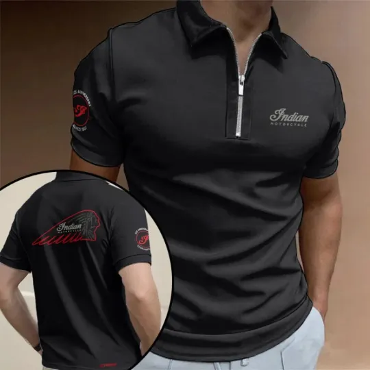 Discover Motorcycle 125th Anniversary Zip Polo Shirt
