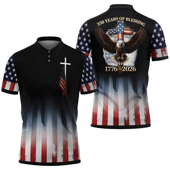 Patriotic Christian Eagle Polo Shirt USA 250th Anniversary 1776 2026 Veteran Gift