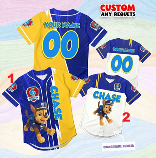 Personalized Chase Birthday Shirt Boy, Custom Paw Patrol Chase Jersey, Name and Age Birthday Boy Outfit