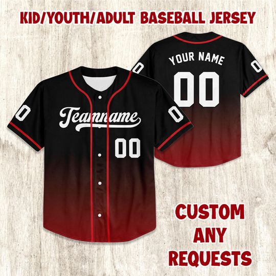 Discover Gradient Baseball Jersey Shirt, Personalized Team Name Number Jersey, Kids Youth Adult Gift