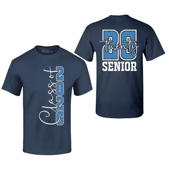 Discover Blue Class of 2026 Double Sided T-Shirt Senior Graduation Tee