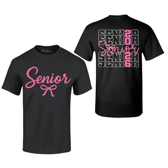 Discover Senior with Bow Class of 2026 Double Sided T-Shirt