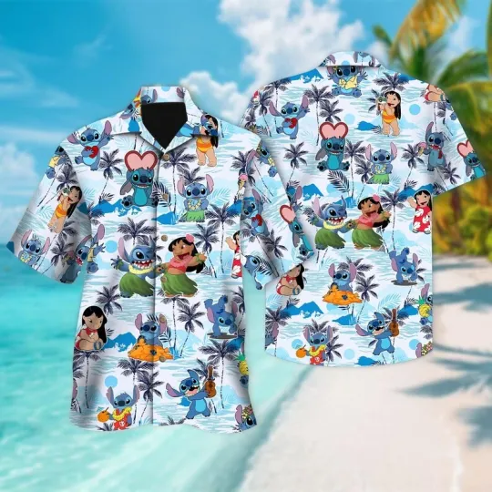 Discover Disney Lilo & Stitch Tropical Trip Blue Hawaiian Shirt