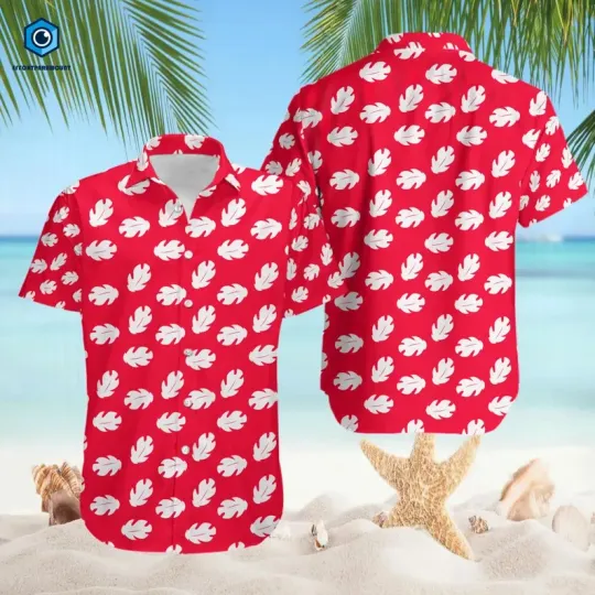 Discover Disney Lilo & Stitch Tropical Leaves Red Disneyland Hawaiian Shirt
