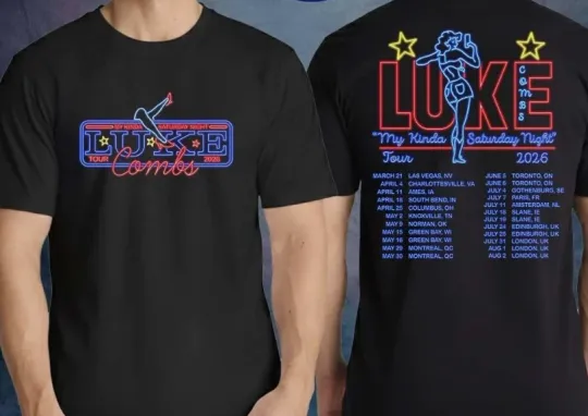 Discover Lukee Comb Merch My Kinda Saturday Night Tour 2026 Neon Tour Dates T-Shirt