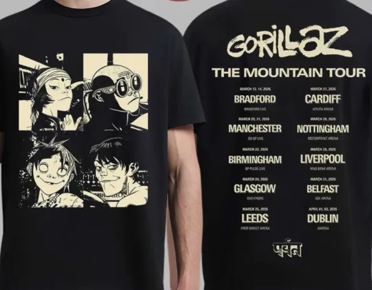Discover Gorillaz The Mountain Tour 2026 Europe And UK Merch With Dates T-Shirt