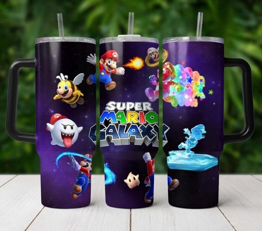 Super Mario Galaxy Movie 40oz Tumbler, Mario Yoshi Cup, Nintendo Gamer Travel Mug Gift