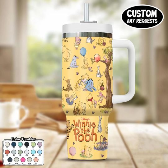 Discover Personalized Winnie the Pooh Tumbler 40OZ Cup, Custom Laser Engraved Tumbler with Name & Logo, Christmas Gift for Him or Her