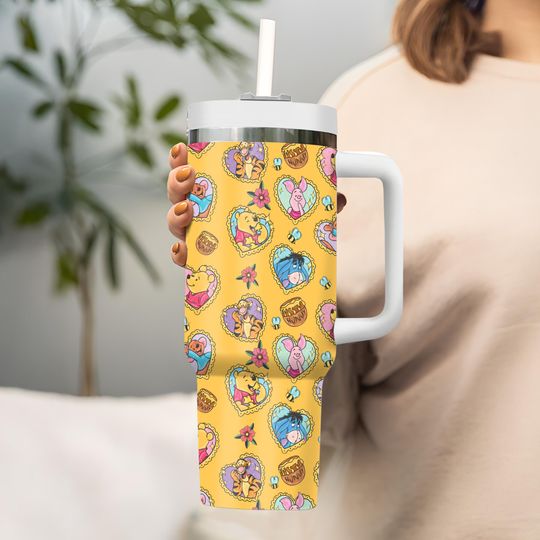 Discover Personalized Winnie the Pooh Tumbler 40OZ Cup, Custom Laser Engraved Tumbler with Name & Logo, Christmas Gift for Him or Her