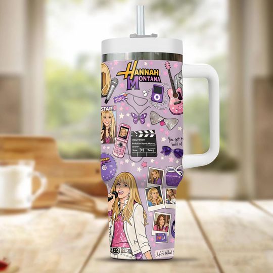 Discover Hannah Montana 20th Anniversary 40oz Tumbler, Miley Cyrus Inspired Cup, Hannah Montana Fan Gift, Retro Disney Channel Tumbler