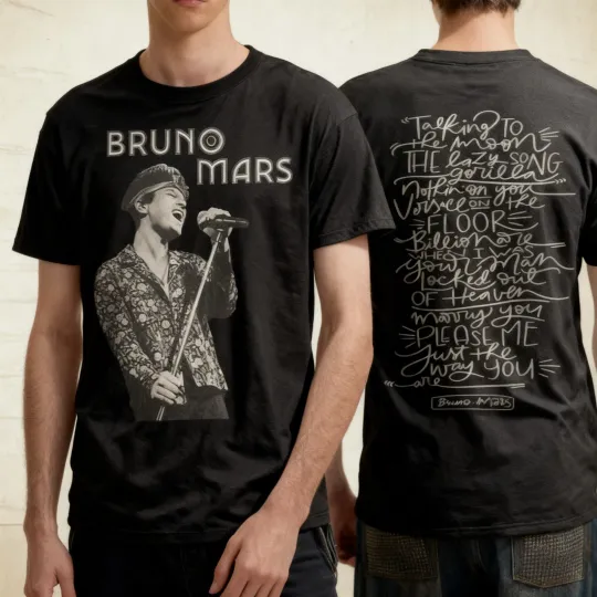 Discover Bruno Mars The Romantic Tour 2026 Unisex 2 side T-Shirt