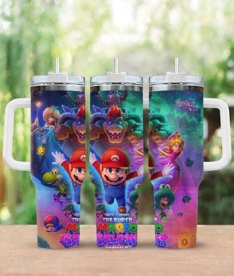 Super Mario Galaxy Tumbler 40oz, Mario Movie Galaxy Mug, Nintendo Super Mario Bros All Stars Cup, Luma Peach Luigi Fireworks Gift