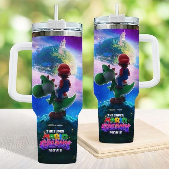 Super Mario Galaxy Movie Poster Tumbler 40oz, Universal Studios Super Mario Mug, Mario Since 85 Cup, Nintendo Characters Gift