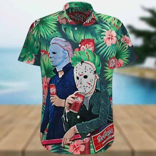 Discover Halloween Horror Michael Myers Jason Dr Pepper Hawaiian Shirt