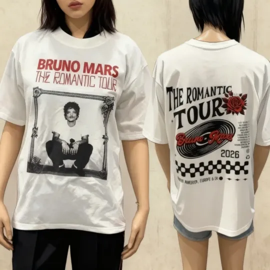 Discover Bruno Mars The Romantic Tour 2026 music short sleeve 2 side shirt