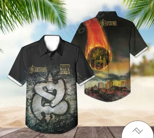 Saxon Solid Ball Of Rock Album Cover Hawaiian Shirt