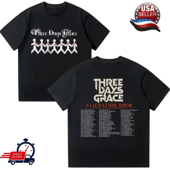 Discover Three Days Grace Alienation Tour 2026 North America Cities Dates 2 Sided T-Shirt