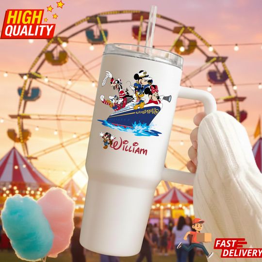 Discover Personalized Disney Cruise  Family Vacation 40oz Tumbler with Handle, Custom Mickey and Friends Ship Travel