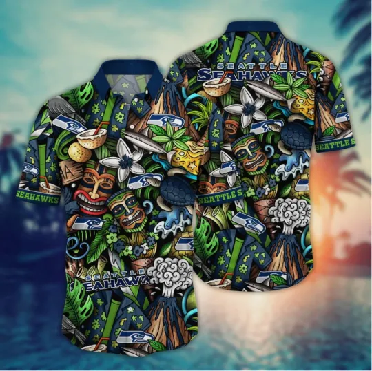 Seattle Seahawks Tiki Tropics Hawaiian, Gift For Fans, Gift For Friends