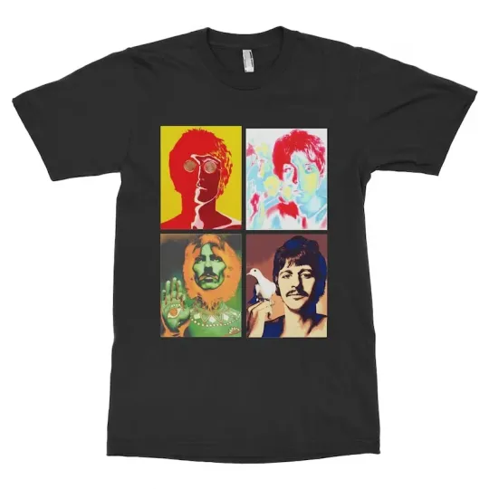 Discover The Beatles Psychedelic Portraits T-Shirt J Lennon George Ringo Paul
