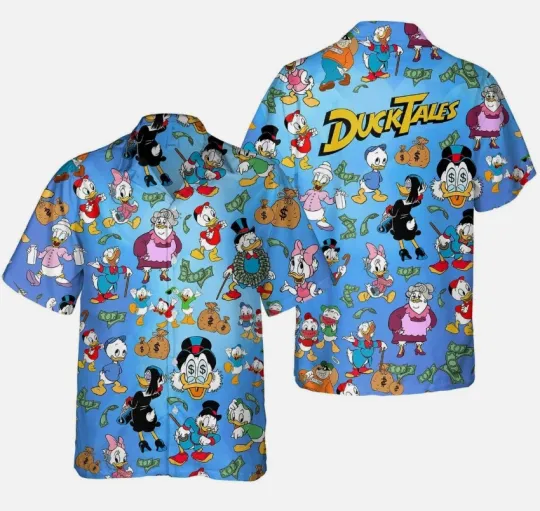 Discover Scrooge Mcduck Donald Huey Dewey Louie Duck Hawaiian Cruise Button Down Shirt