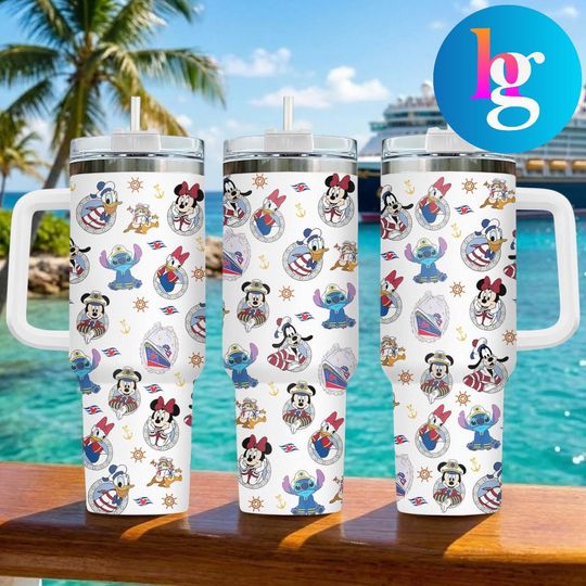 Discover Disney Cruise 40oz Tumbler with Handle  Mickey Minnie Donald Goofy Stitch Nautical Summer Beach Vacation Cup
